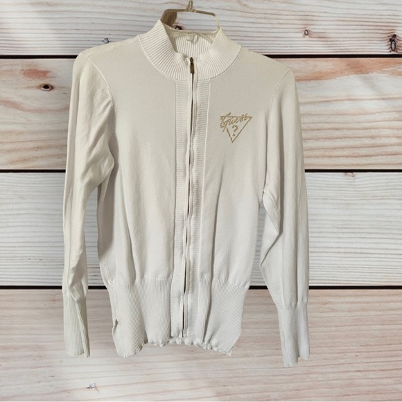 Guess Full Zip Creme Sweater Small - Picture 1 of 4